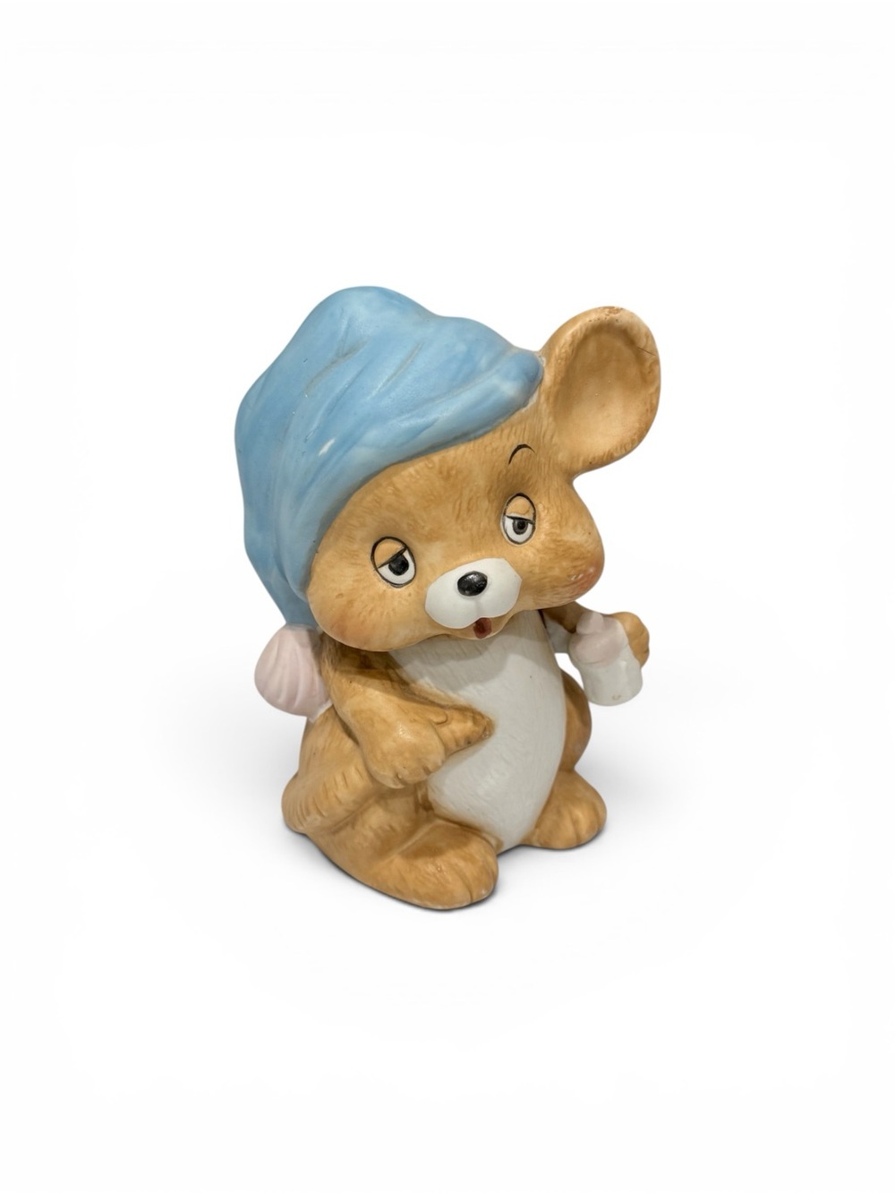 Vintage Porcelain Sleepy Mouse Night Light – Nursery Lamp with Blue Hat - Picture 7 of 17
